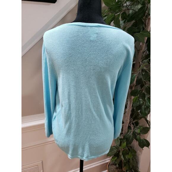 Chico's Women's Blue Solid Ramie Casual Round Neck Long Sleeve Sweater Size 1/M - Picture 7 of 12